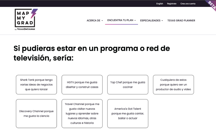 Captura de pantalla del cuestionario MapMyGrad