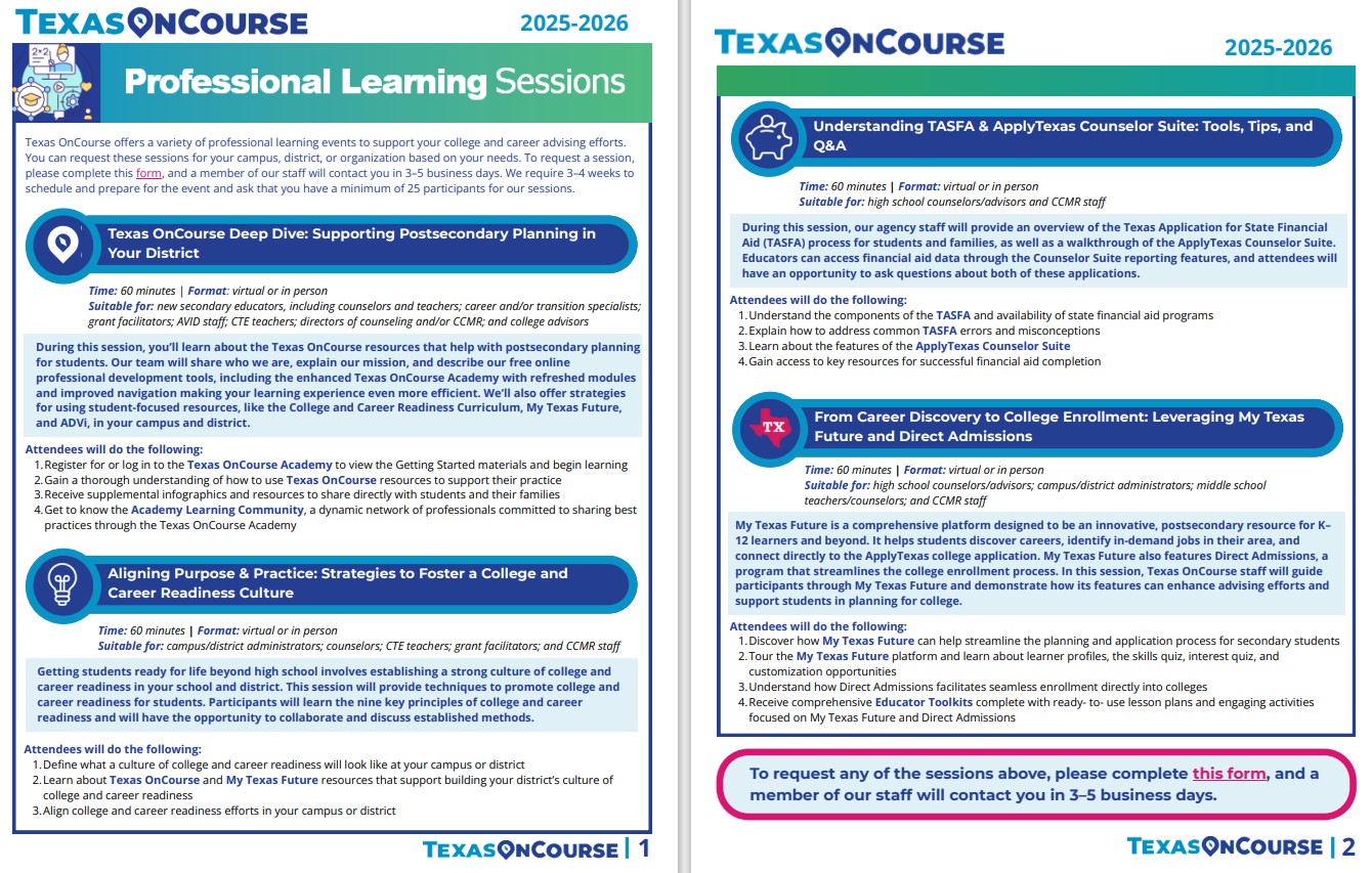 Professional Learning Sessions 2025-2026